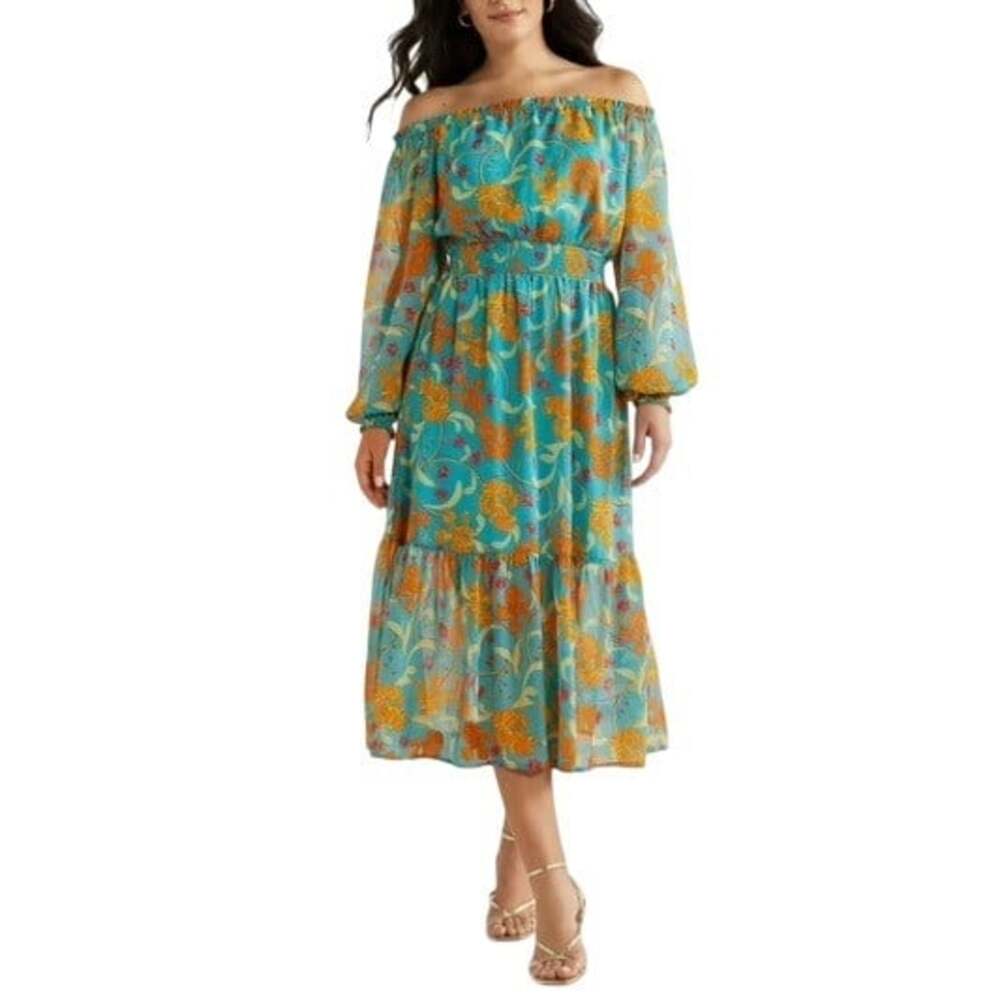 Sofia Jeans Women's Caneel Bay Floral Off Shoulder Smocked Midi Dress Size XS